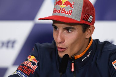 Buriram, Tayland - 6 Ekim 2018:Marc Marquez repsol honda takımı basın toplantısı BK Tayland grand prix 2018 chang Uluslararası pistinde öncesinde üzerinde 