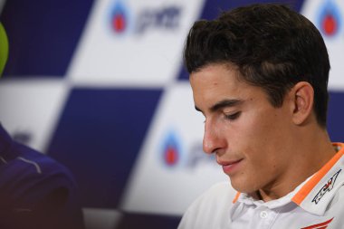 Buriram, Tayland - 6 Ekim 2018:Marc Marquez repsol honda takımı basın toplantısı BK Tayland grand prix 2018 chang Uluslararası pistinde öncesinde üzerinde 
