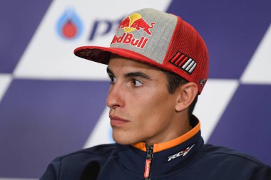 Buriram, Tayland - 6 Ekim 2018:Marc Marquez repsol honda takımı basın toplantısı BK Tayland grand prix 2018 chang Uluslararası pistinde öncesinde üzerinde 