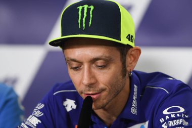 Buriram, Tayland - 6 Ekim 2018: Valentino Rossi Movista yamaha takım basın toplantısı BK Tayland grand prix 2018 chang Uluslararası pistinde öncesinde 