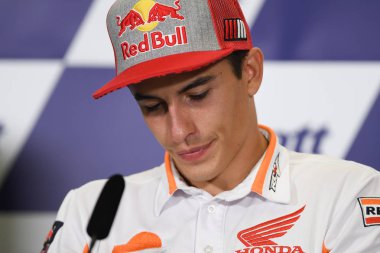 Buriram, Tayland - 6 Ekim 2018:Marc Marquez repsol honda takımı basın toplantısı BK Tayland grand prix 2018 chang Uluslararası pistinde öncesinde üzerinde 