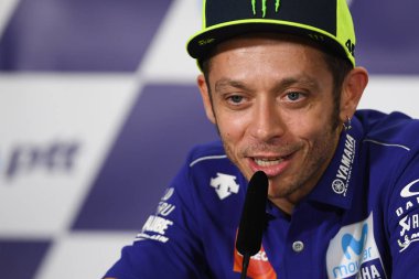 Buriram, Tayland - 6 Ekim 2018: Valentino Rossi Movista yamaha takım basın toplantısı BK Tayland grand prix 2018 chang Uluslararası pistinde öncesinde 