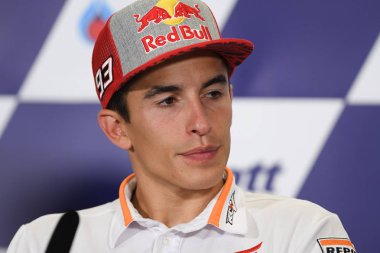Buriram, Tayland - 6 Ekim 2018:Marc Marquez repsol honda takımı basın toplantısı BK Tayland grand prix 2018 chang Uluslararası pistinde öncesinde üzerinde 