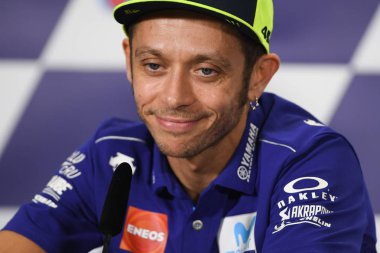 Buriram, Tayland - 6 Ekim 2018: Valentino Rossi Movista yamaha takım basın toplantısı BK Tayland grand prix 2018 chang Uluslararası pistinde öncesinde 