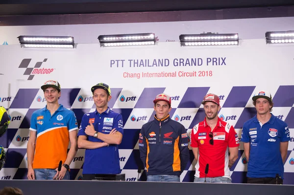 Buriram, Tayland - 6 Ekim 2018: Riders basın toplantısı BK Tayland grand prix 2018 chang Uluslararası pistinde öncesinde 