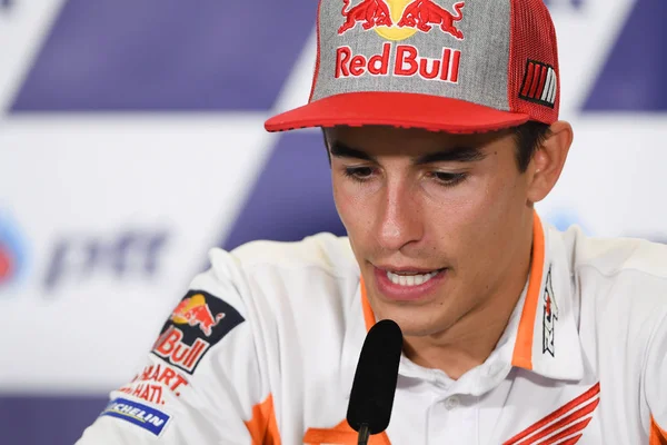 Buriram, Tayland - 6 Ekim 2018:Marc Marquez repsol honda takımı basın toplantısı BK Tayland grand prix 2018 chang Uluslararası pistinde öncesinde üzerinde 