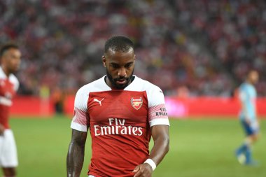 Kallang-Singapur-26Jul2018: Alexandre lacazette # 9 cephanelik oyuncusunun icc2018 'de atletico de madrid' e karşı ulusal stadyum, Singapur