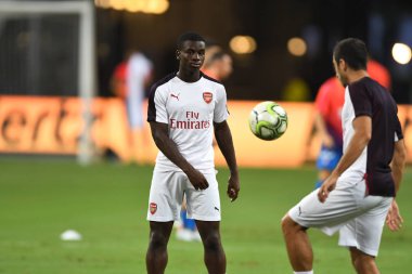 Kallang-Singapur - 26 Temmuz 2018: Eddie Nketiah oyuncu icc2018 de Fenerbahçe Singapur Ulusal Stadyumu'nda karşı arsenal arasında sırasında eylem Arsenal
