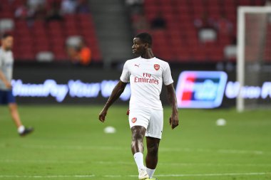 Kallang-Singapur - 26 Temmuz 2018: Eddie Nketiah oyuncu icc2018 de Fenerbahçe Singapur Ulusal Stadyumu'nda karşı arsenal arasında sırasında eylem Arsenal