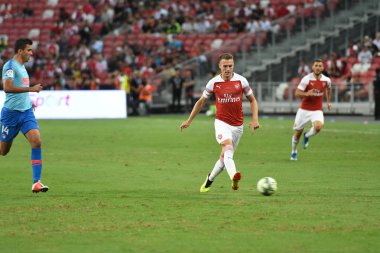 Kallang-Singapur-26Jul2018: Aaron Ramsey # 8 Arsenal oyuncusu icc2018 'de atletico de madrid' e karşı ulusal stadyum, Singgapur 'da oynuyordu.