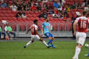 Kallang-Singapur-26Jul2018: Juanfran # 20 Atletico Madrid Oyuncusu icc2018 'den önce atletico de Madrid Ulusal Stadyumu, Singapur' daki cephanelikle