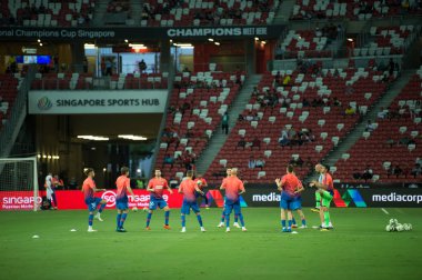 Kallang-Singapur-26Jul2018: Atletico Madrid 'in oyuncusu 2018' den önce atletico de madrid 'e karşı ulusal stadyumda oynuyordu.