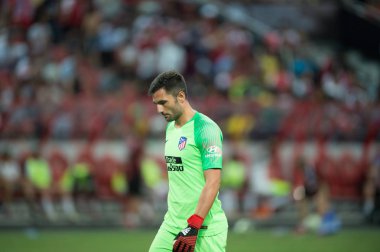 Kallang-Singapur-26Jul2018: Antonio adan # 1 Atletico Madrid Oyuncusu buz 2018 'den önce atletico de madrid Ulusal Stadyumu, Singapur' daki cephaneliğe karşı savaştı