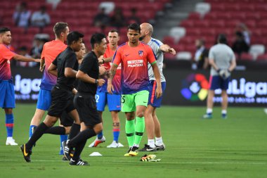 Kallang-Singapur-26Jul2018: Atletico Madrid 'in oyuncusu 2018' den önce atletico de madrid 'e karşı ulusal stadyumda oynuyordu.