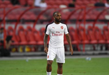 Kallang-Singapur - 26 Temmuz 2018: Alexandre lacazette oyuncu icc2018 de Fenerbahçe Singapur Ulusal Stadyumu'nda karşı arsenal arasında sırasında eylem Arsenal