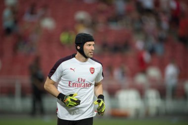 Kallang-Singapur-26Jul2018: Petr cech # 1 cephanelik oyuncusu icc2018 'de atletico de madrid' e karşı ulusal stadyum, Singgapur
