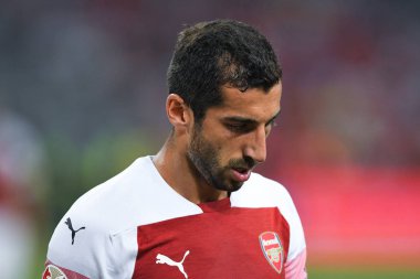 Kallang-Singapur-26Jul2018: Henrikh mkhitaryan # 7 cephanelik oyuncusunun icc2018 'de atletico de madrid' deki ulusal stadyumdaki cephaneliğe karşı eylemde olması