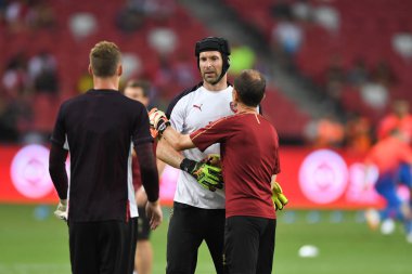 Kallang-Singapur-26Jul2018: Petr cech # 1 cephanelik oyuncusu icc2018 'de atletico de madrid' e karşı ulusal stadyum, Singgapur