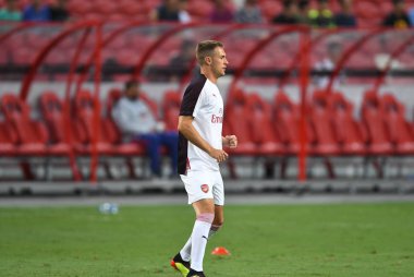 Kallang-Singapur-26Jul2018: Aaron Ramsey # 8 Arsenal oyuncusu icc2018 'de atletico de madrid' e karşı ulusal stadyum, Singgapur 'da oynuyordu.