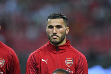 Kallang-Singapur-26Jul2018: Sead Kolasinac # 31 Arsenal oyuncusu icc2018 'de atletico de madrid' e karşı ulusal stadyum, Singgapur