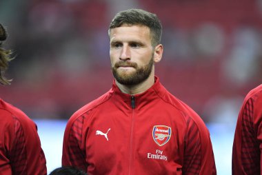Kallang-Singapur-26Jul2018: Şkodran Mustafi # 20 cephanelik oyuncusu icc2018 'de atletico de madrid' e karşı ulusal stadyum, Singgapur