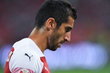 Kallang-Singapur-26Jul2018: Henrikh mkhitaryan # 7 cephanelik oyuncusunun icc2018 'de atletico de madrid' deki ulusal stadyumdaki cephaneliğe karşı eylemde olması