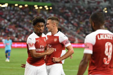 Kallang-Singapur-26Jul2018: Aaron Ramsey # 8 Arsenal oyuncusu icc2018 'de atletico de madrid' e karşı ulusal stadyum, Singgapur 'da oynuyordu.