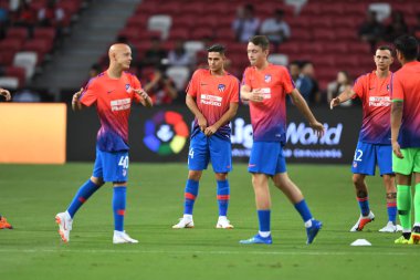 Kallang-Singapur-26Jul2018: Atletico Madrid 'in oyuncusu 2018' den önce atletico de madrid 'e karşı ulusal stadyumda oynuyordu.
