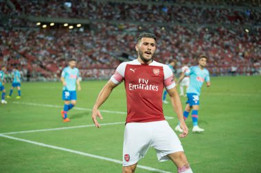 Kallang-Singapur-26Jul2018: Sead Kolasinac # 31 Arsenal oyuncusu icc2018 'de atletico de madrid' e karşı ulusal stadyum, Singgapur