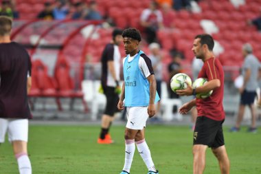 Kallang-Singapur - 26 Temmuz 2018: Reiss nelson oyuncu icc2018 de Fenerbahçe Singapur Ulusal Stadyumu'nda karşı arsenal arasında sırasında eylem Arsenal