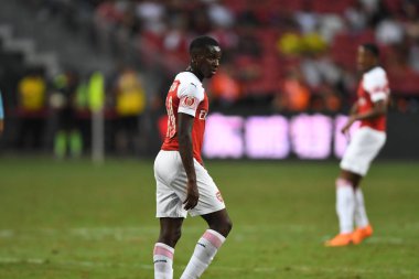 Kallang-Singapur-26Jul2018: Eddie nketiah # 49 cephanelik oyuncusu icc2018 'de atletico de madrid' e karşı ulusal stadyum, Singgapur 'da savaşıyor.