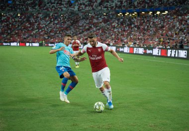 Kallang-Singapur-26Jul2018: Sead Kolasinac # 31 Arsenal oyuncusu icc2018 'de atletico de madrid' e karşı ulusal stadyum, Singgapur
