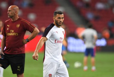Kallang-Singapur-26Jul2018: Sead Kolasinac # 31 Arsenal oyuncusu icc2018 'de atletico de madrid' e karşı ulusal stadyum, Singgapur