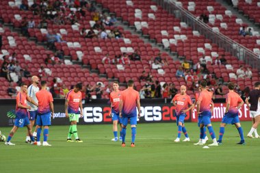 Kallang-Singapur-26Jul2018: Atletico Madrid 'in oyuncusu 2018' den önce atletico de madrid 'e karşı ulusal stadyumda oynuyordu.