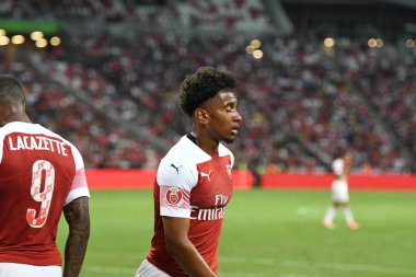 Kallang-Singapur-26Jul2018: Sead Kolasinac # 31 Arsenal oyuncusu icc2018 'de atletico de madrid' e karşı ulusal stadyum, Singgapur