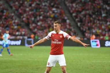 Kallang-Singapur-26Jul2018: Aaron Ramsey # 8 Arsenal oyuncusu icc2018 'de atletico de madrid' e karşı ulusal stadyum, Singgapur 'da oynuyordu.