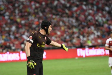 Kallang-Singapur-26Jul2018: Petr cech # 1 cephanelik oyuncusu icc2018 'de atletico de madrid' e karşı ulusal stadyum, Singgapur