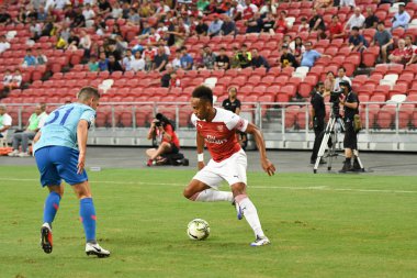 Kallang-Singapur-26Jul2018: Pierre-Emerick Aubameyang # 14 numaralı cephanelik oyuncusu icc2018 'de atletico de Madrid' e karşı ulusal stadyum, Singapur