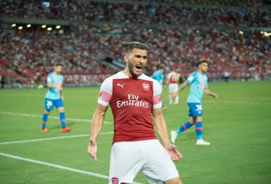 Kallang-Singapur-26Jul2018: Sead Kolasinac # 31 Arsenal oyuncusu icc2018 'de atletico de madrid' e karşı ulusal stadyum, Singgapur