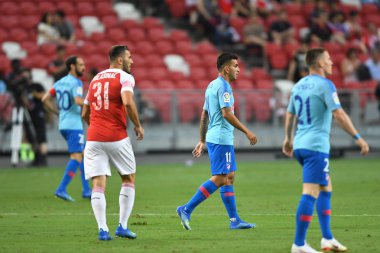 Kallang-Singapur-26Jul2018: Angel correa # 11 Atletico Madrid Oyuncusu icc2018 'den önce atletico de Madrid Ulusal Stadyumu, Singapur' daki Cephanelik Arsenal maçında