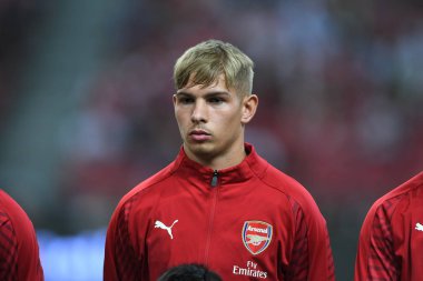 Kallang-Singapur-26Jul2018: Emile smith rowe # 55 Cephanelik oyuncusunun icc2018 'de atletico de madrid' e karşı ulusal stadyum, Singgapur