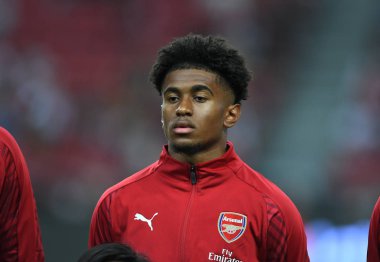 Kallang-Singapur-26Jul2018: Reiss Nelson # 48 cephanelik oyuncusu icc2018 'de atletico de madrid' e karşı ulusal stadyum, Singapur