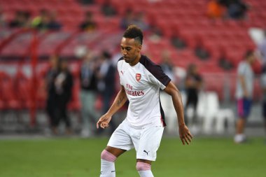Kallang-Singapur - 26 Temmuz 2018: Pierre-Emerick Aubameyang oyuncu icc2018 de Fenerbahçe Singapur Ulusal Stadyumu'nda karşı arsenal arasında sırasında eylem Arsenal