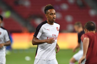 Kallang-Singapur - 26 Temmuz 2018: Pierre-Emerick Aubameyang oyuncu icc2018 de Fenerbahçe Singapur Ulusal Stadyumu'nda karşı arsenal arasında sırasında eylem Arsenal
