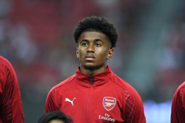 Kallang-Singapur-26Jul2018: Reiss Nelson # 48 cephanelik oyuncusu icc2018 'de atletico de madrid' e karşı ulusal stadyum, Singapur