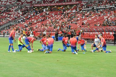 Kallang-Singapur-26Jul2018: Atletico Madrid 'in oyuncusu 2018' den önce atletico de madrid 'e karşı ulusal stadyumda oynuyordu.