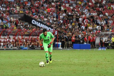 Kallang-Singapur-26Jul2018: Antonio adan # 1 Atletico Madrid Oyuncusu buz 2018 'den önce atletico de madrid Ulusal Stadyumu, Singapur' daki cephaneliğe karşı savaştı