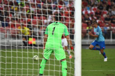 Kallang-Singapur-26Jul2018: Antonio adan # 1 Atletico Madrid Oyuncusu buz 2018 'den önce atletico de madrid Ulusal Stadyumu, Singapur' daki cephaneliğe karşı savaştı