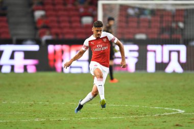 Kallang-Singapur-26Jul2018: Konstantinos mavropanos # 27 Arsenal Player in action before icc2018 at the Arsenal against atletico de madrid at national stadium, Singgapur