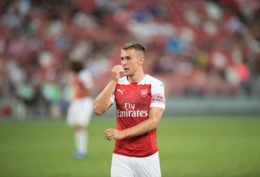 Kallang-Singapur-26Jul2018: Aaron Ramsey # 8 Arsenal oyuncusu icc2018 'de atletico de madrid' e karşı ulusal stadyum, Singgapur 'da oynuyordu.